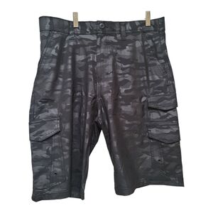Iron Co Blackout Camo Hybrid Stretch Performance Fabric Multi Pocket Shorts, 32